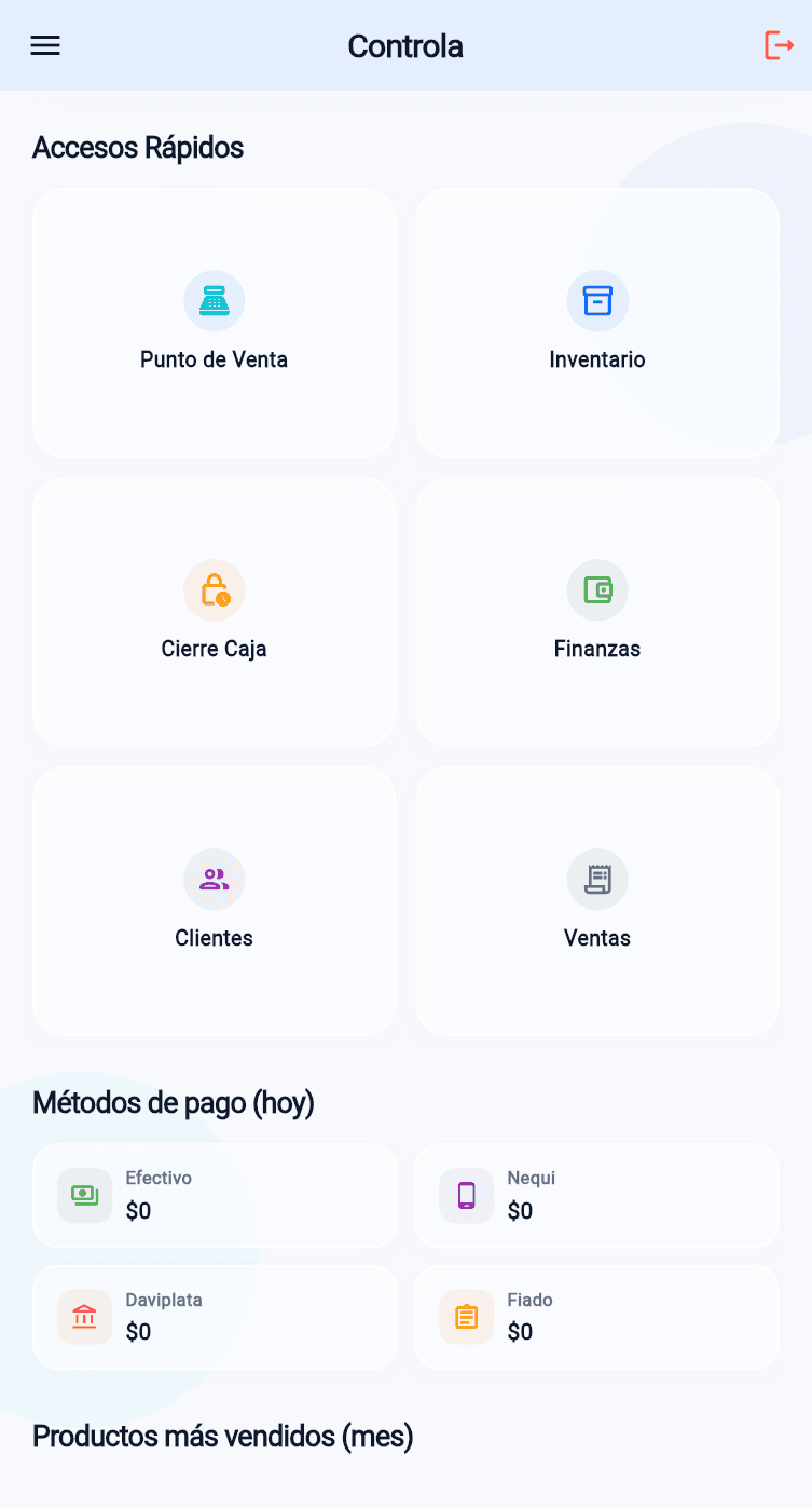 Pantalla principal de Controla
